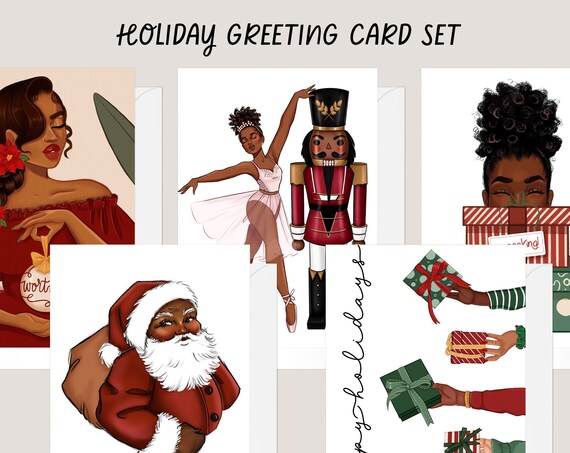 Assorted African American Christmas Greeting Card Set of 10 | Blank Holiday Cards