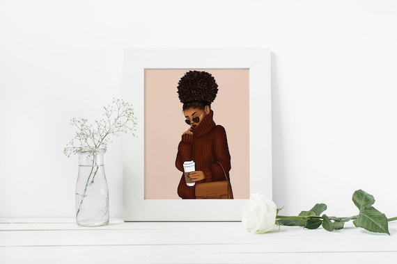 Laid Edges and Lattes - African American Fall Fashion Illustration Art Print