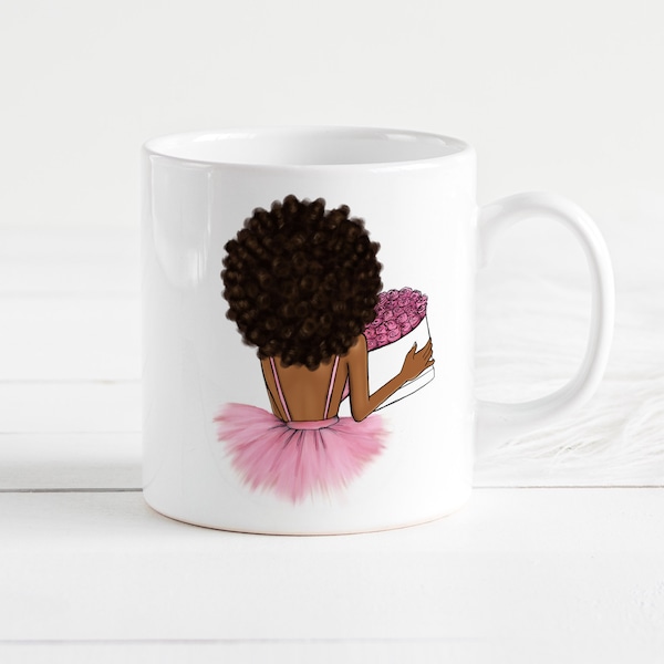 Pretty in Pink Mug with African American Fashion Illustration