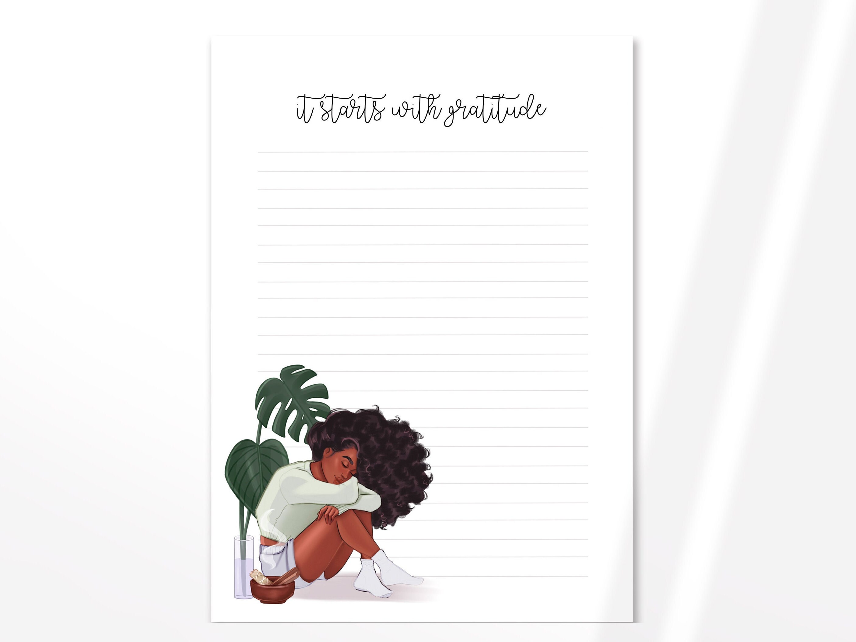 It Starts With Gratitude Notepad African American Stationary // Coco
