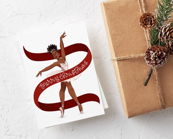 African American Christmas Ballerina Card - Single or Set