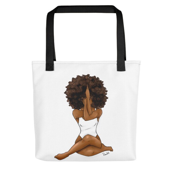 Black Yogi Tote with African American Illustration
