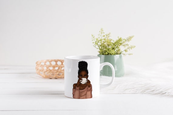 Locs and Lattes Mug with African American Fashion Illustration