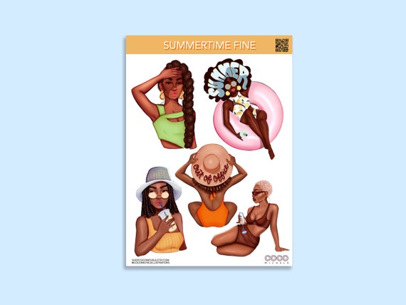 Summertime Fine Sticker Sheet - African American Planner Girl | Coco Michele
