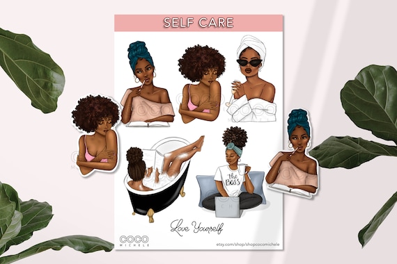 Self Care Sticker Sheet - African American Planner Girl | Coco Michele