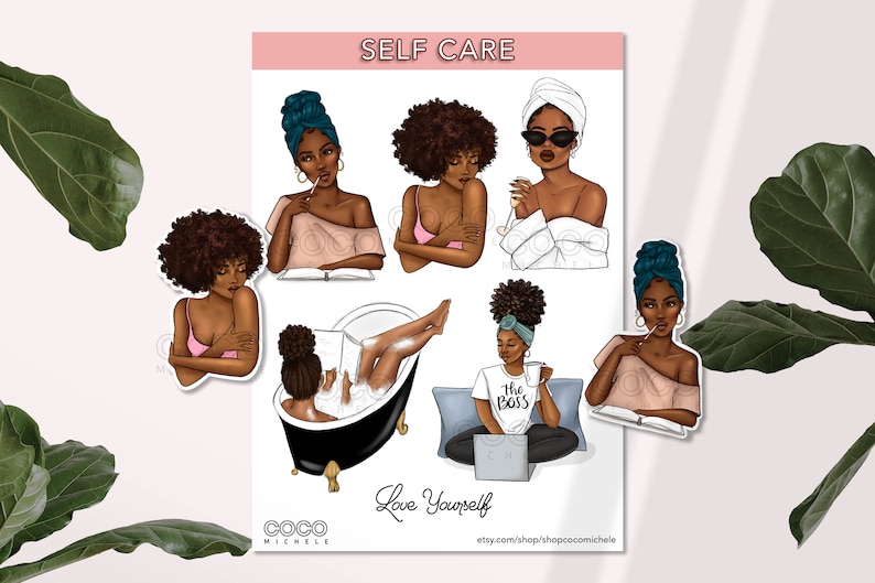 Coco Michele African American Planner Girl Self Care Sticker Sheet