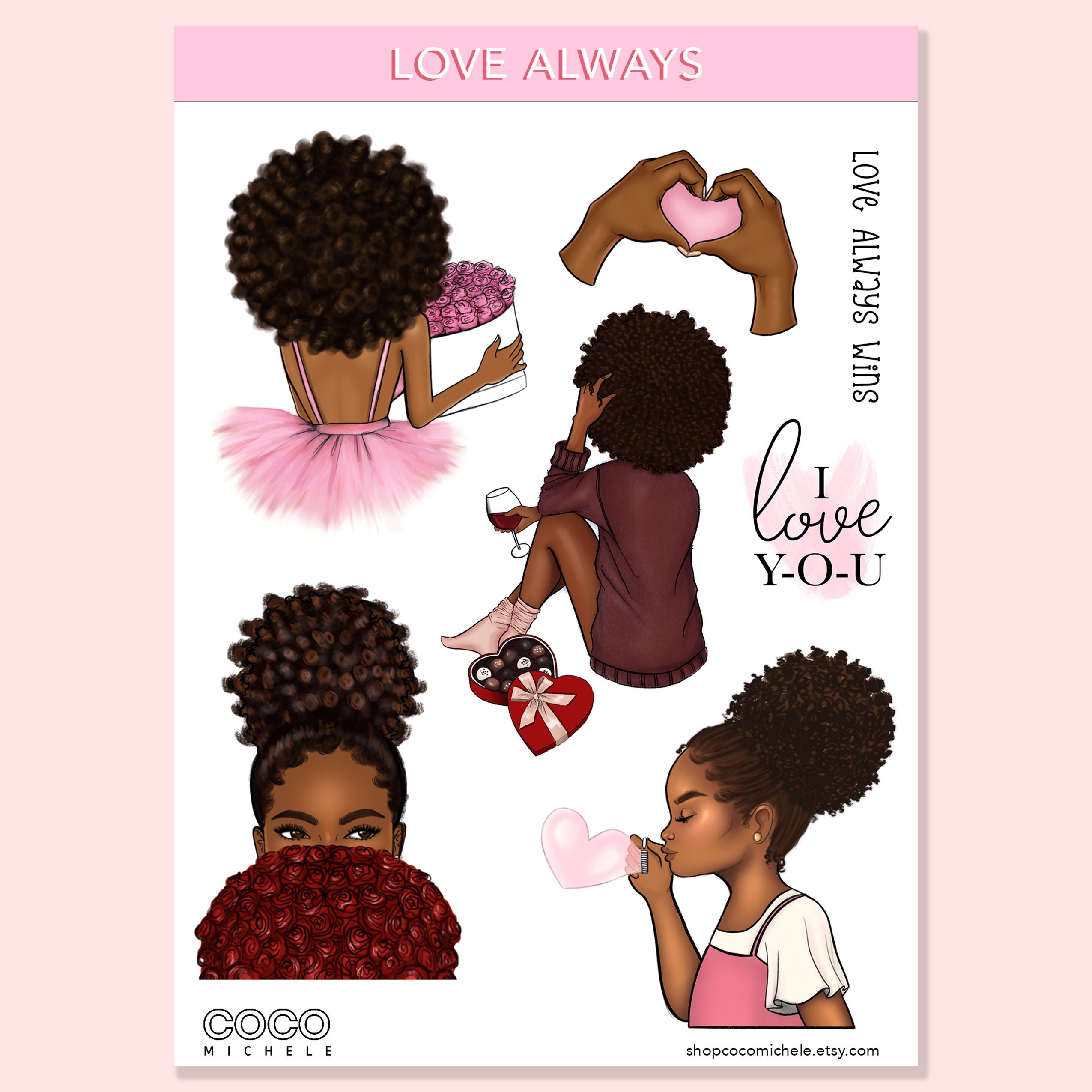 The Valentine'S Day Sticker Bundle African American - Etsy