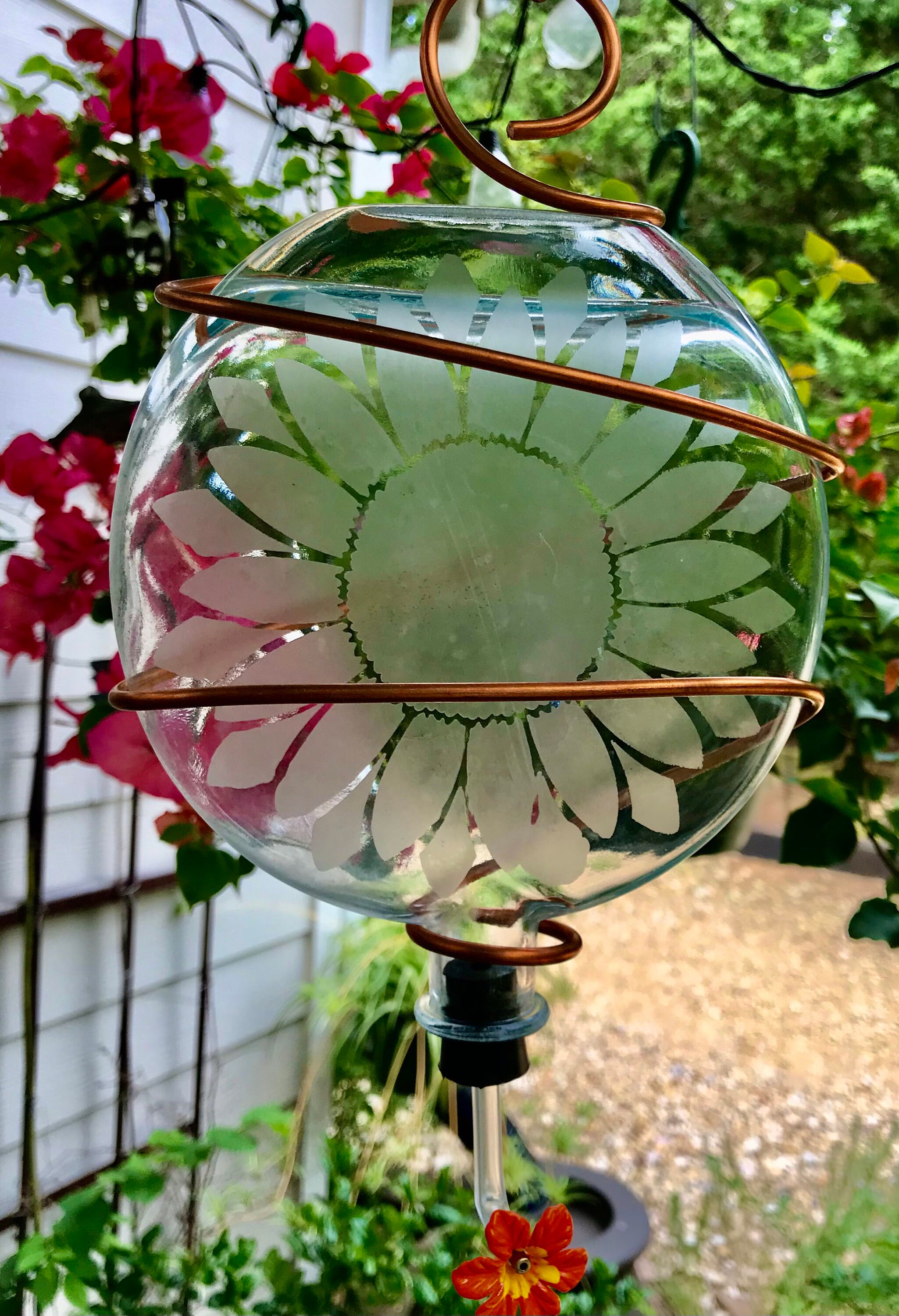 Sunflower etched glass hummingbird feeder Etsy