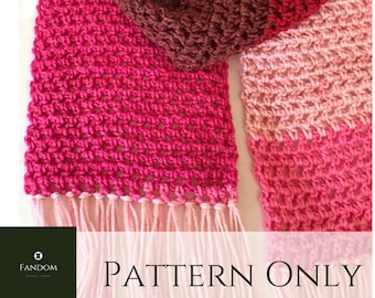 Crochet Scarf Pattern, Easy Crochet Patterns for Basic Scarf with Fringe / Beginner Crochet Pattern Fast Basic Crochet Gift Ideas Ombre Yarn