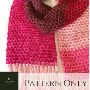 Crochet Scarf Pattern, Easy Crochet Patterns for Basic Scarf with Fringe / Beginner Crochet Pattern Fast Basic Crochet Gift Ideas Ombre Yarn
