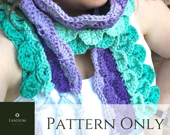 Crochet Pattern - Mermaid Scarf Crocodile Stitch Shell Princess Fandom: Madame Mermaid Scarf / Mermaid Scale Scarf / Crochet Scarf Pattern