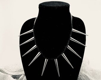 Punk Rock Spike Necklace or Choker/ Large Spikes on Leather