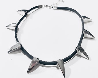 Claw Spike Choker Necklace, Leather Spike Necklace, Silver Spike Necklace, Unique Handmade Necklace