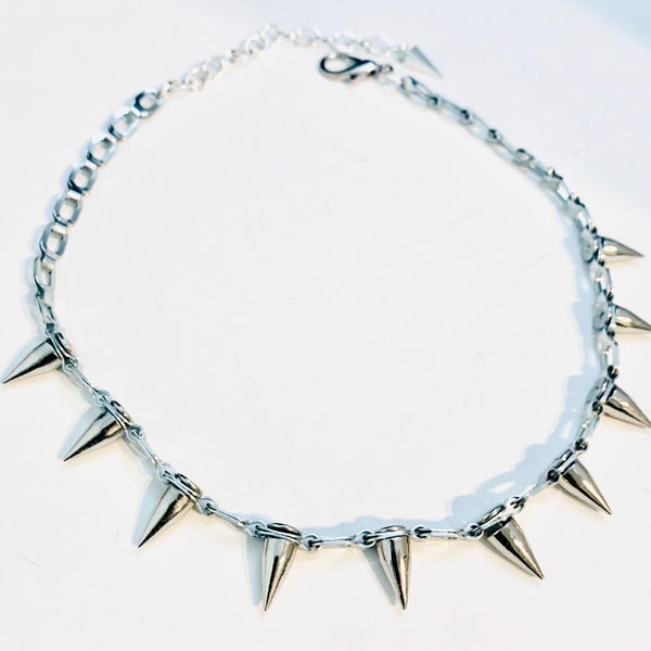 Silver Spike Choker/Necklace on Unique Stainless Steel Chain/Simple and Elegant - BEST SELLER!