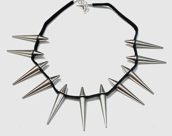 Double Sided Spiked Necklace, Leather and Spike Necklace