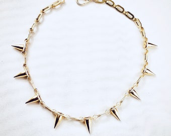 Gold Spike Necklace Choker/ Silver Spike Choker or Necklace Unique Brass Chain/Simple and Elegant - BEST SELLER!