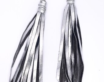 Metallic Silver Fringe Leather Earrings