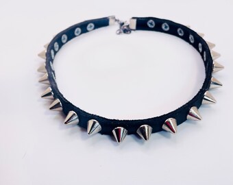 Leather and Spike Necklace Choker