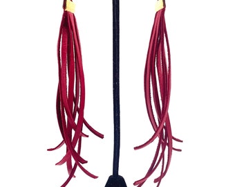 Red Leather Fringe Earrings, Boho Chic Earrings, Handmade original design
