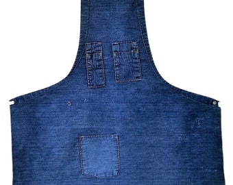 Vintage Denim Apron, 1940s Apron, Blue Apron, Vintage Workwear