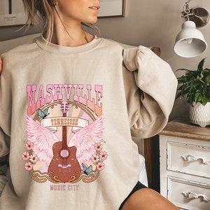 Nashville Music City Sweatshirt, Country Music Sweatshirt, Vintage Guitar, Nashville Guitar Sweatshirt, Nashville Music Sweat