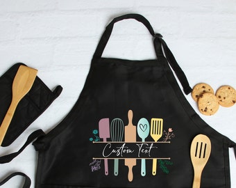 Customized Kitchen Utensil Monogram Apron, Chef Printed Apron, Printed Kitchen Apron for Chef Personalized Gift, Cute Apron For Women & Men