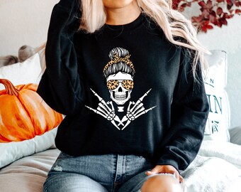 Rock On Skeleton Hands Sweatshirt, Rock on Sweatshirt, Skeleton Hands Sweatshirt, Halloween Crewneck ,Skeleton Rock Sign,Skeleton Halloween