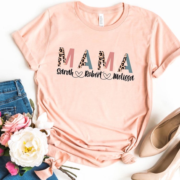 Custom Mama Shirt With Kids Names, Leopard Print Personalized Mama Shirt with Kid's Names, Custom Names Mom Shirt, Motherhood shirts