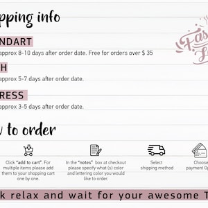May include: A graphic with text detailing the ordering process for a T-shirt. The text includes "Shipping info", "How to order", and "Fashion Here". The image also shows icons representing the steps in the ordering process.