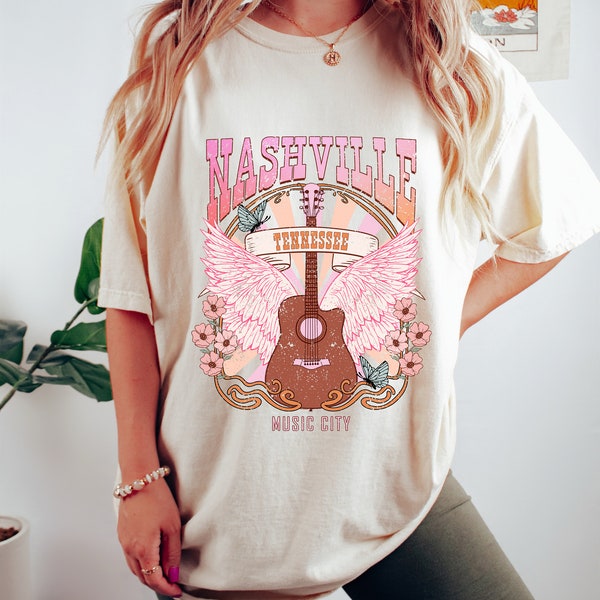 Vintage Music City Nashville T-Shirt, Western Country Music City Shirt, Guitar Nashville Lovers, Nashville Retro Music Shirt