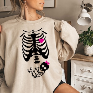 Baby girl X-Ray skeleton Sweatshirt, Pregnant Skeleton Sweatshirt, Pregnant Woman, Funny Maternity Sweatshirt,Halloween Maternity Sweatshirt