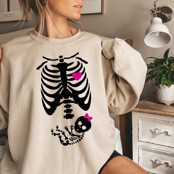 Baby girl X-Ray skeleton Sweatshirt, Pregnant Skeleton Sweatshirt, Pregnant Woman, Funny Maternity Sweatshirt,Halloween Maternity Sweatshirt