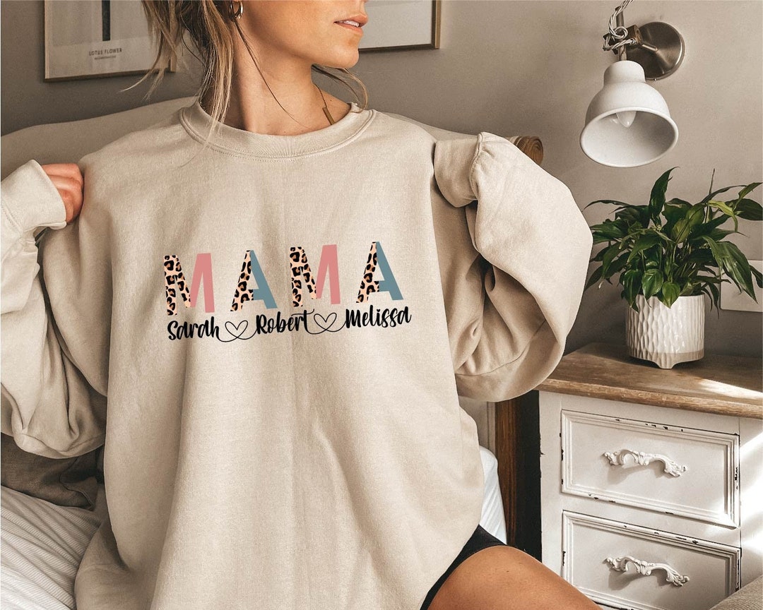 Custom Mama Sweatshirt With Kids Names Leopard Print - Etsy