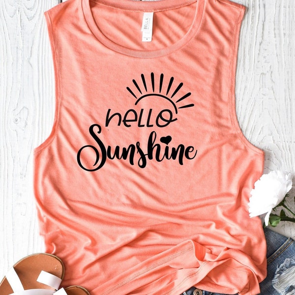 Hello Sunshine, Sunshine Tank, Sunshine Tank Top, Summer Tank, Summer Tank Top, Muscle Tank, Womens Tank, Tank Top, Beach Muscle Tank Top,