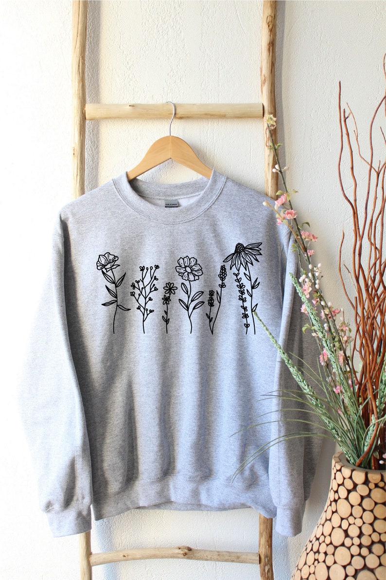 Flower Sweatshirt Minimalistic Flower Crewneck Vintage - Etsy