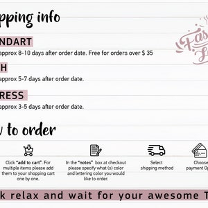 Pode incluir: Um gr&aacute;fico com texto detalhando o processo de pedido de uma camiseta. O texto inclui "Shipping info", "How to order" e "Fashion Here". A imagem tamb&eacute;m mostra &iacute;cones que representam as etapas do processo de pedido.
