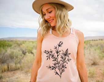 Botanical Flower tank top , Wildflower tank , Floral Graphic tank  top, Spring tank top, Botanical Tank top, Gardening tank