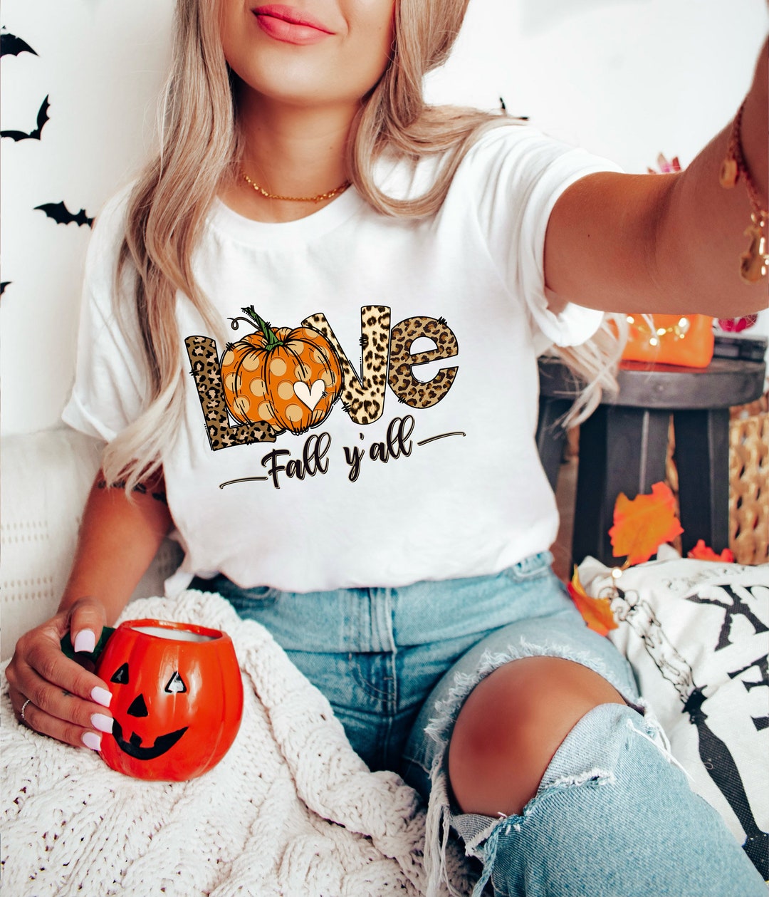 Love Fall Y'all Shirt, Leopard Print Fall Shirt, Fall Pumpkin Shirt ...