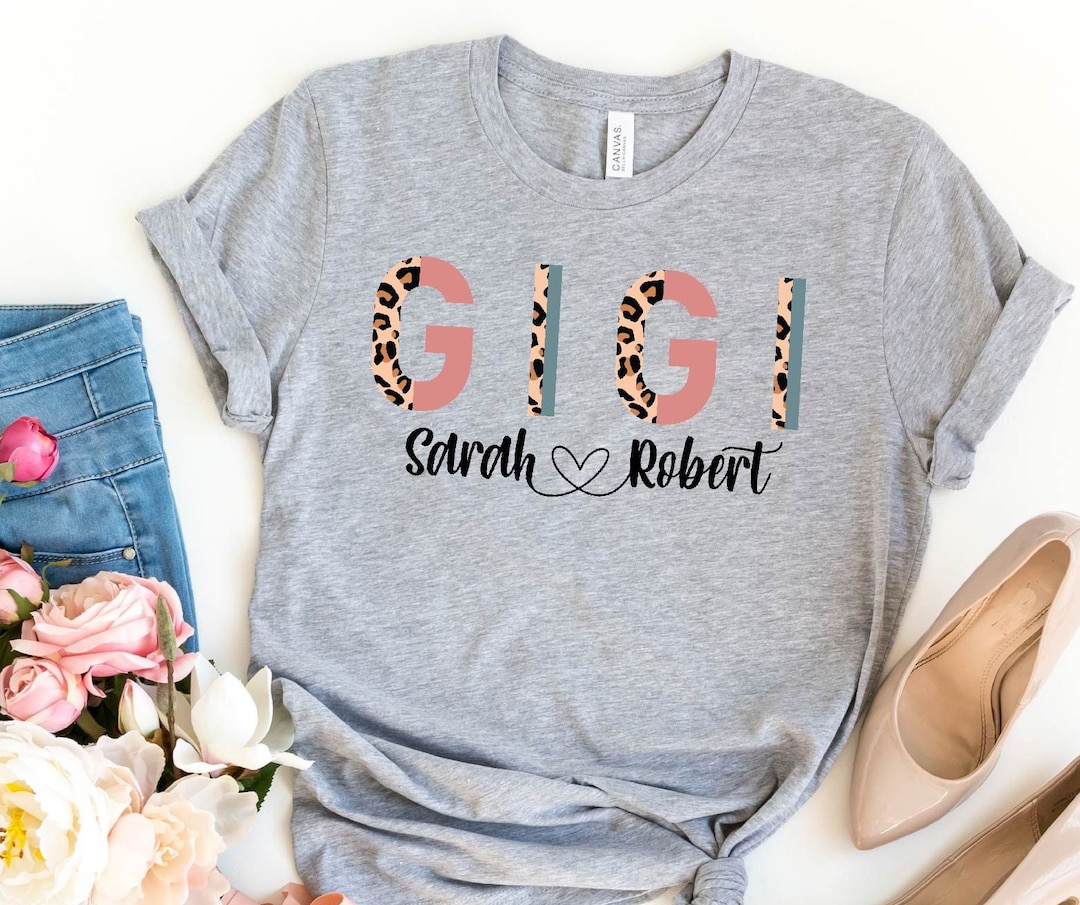 Custom Gigi Shirt With Kids Names, Leopard Print Personalized Gigi
