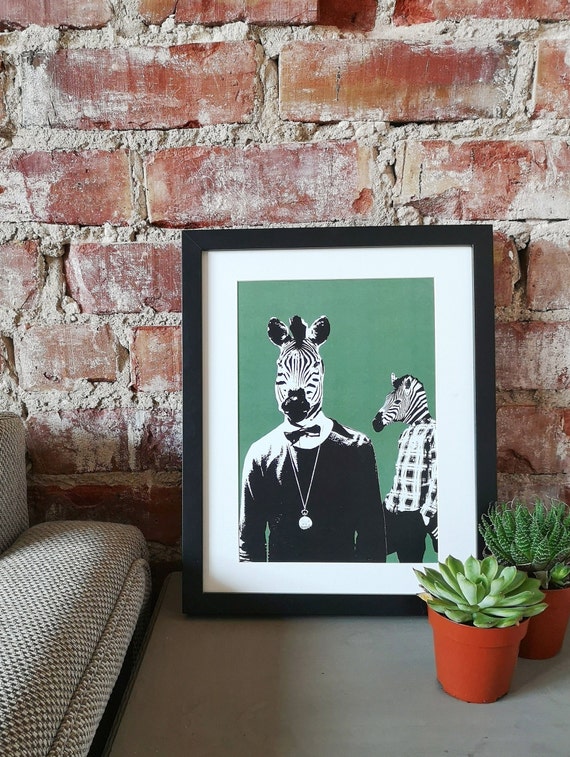Zebra Hipster Wall Art Print Etsy