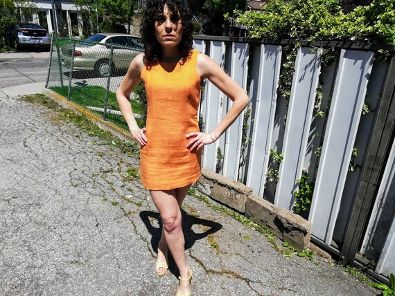 90s Orange Linen Mini Dress