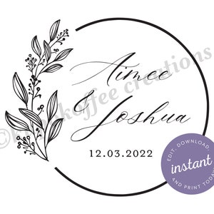 Circle Wedding Event Design for Beverage Insulator, Floral Instant Download, Greenery Simple Editable Template, Corjl