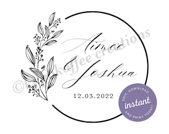 Circle Wedding Event Design for Beverage Insulator, Floral Instant Download, Greenery Simple Editable Template, Corjl
