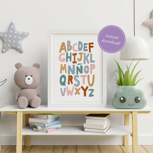 Spanish Alphabet Poster, Nursery Wall Art, El Alfabeto ABC Letters, Baby Printable, Digital Download, Illustration