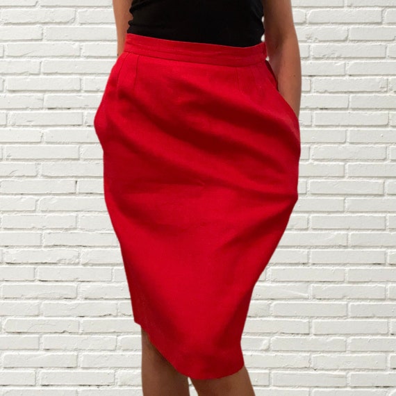 Vintage YSL red linen pencil skirt