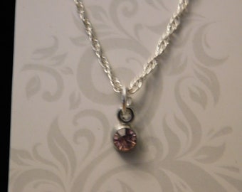 Round Silver Tone Pink Rhinestone Necklace