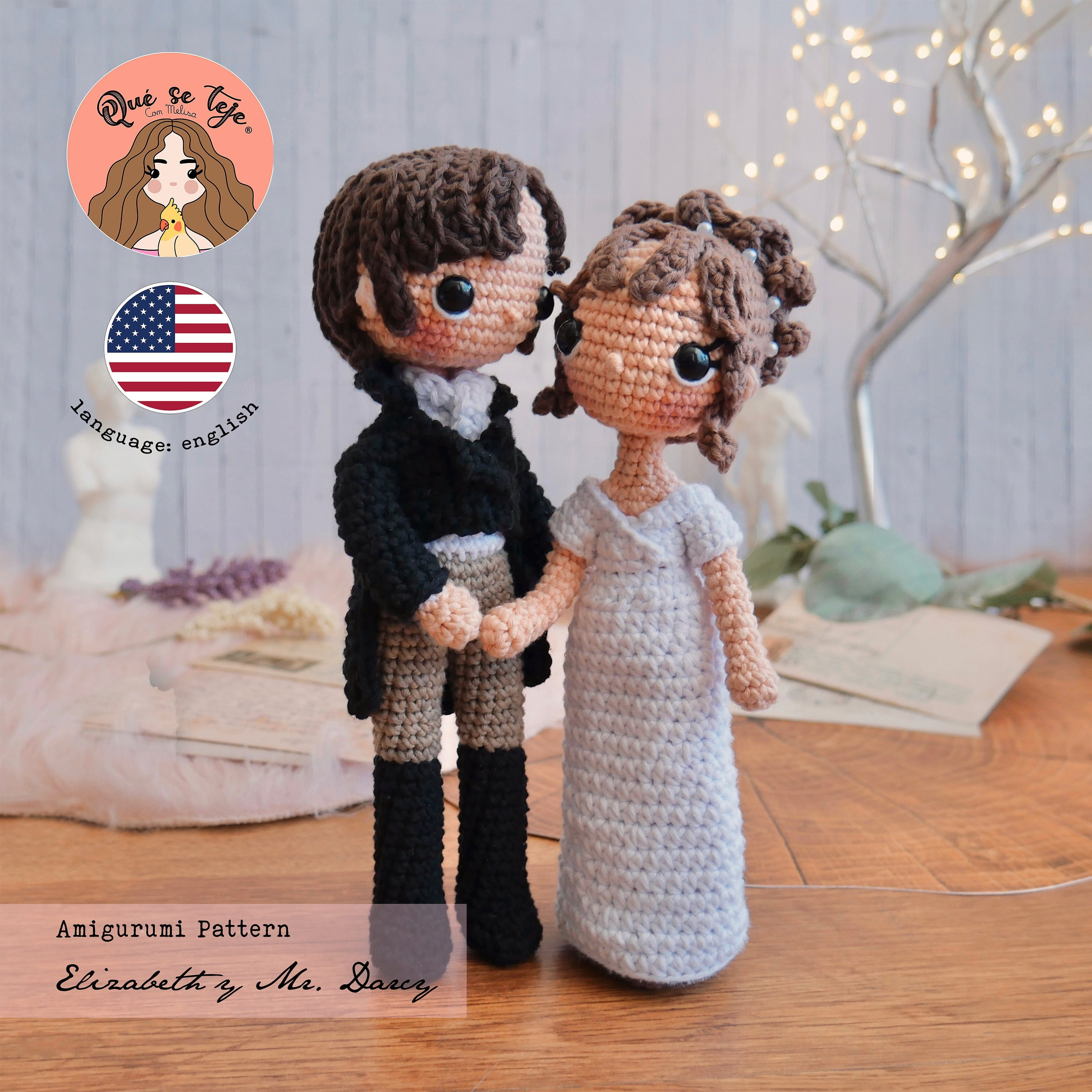 Elizabeth and Mr. Darcy Amigurumi PATTERN (ENGLISH) Pride and Prejudice -  Etsy, image size:2999x3000