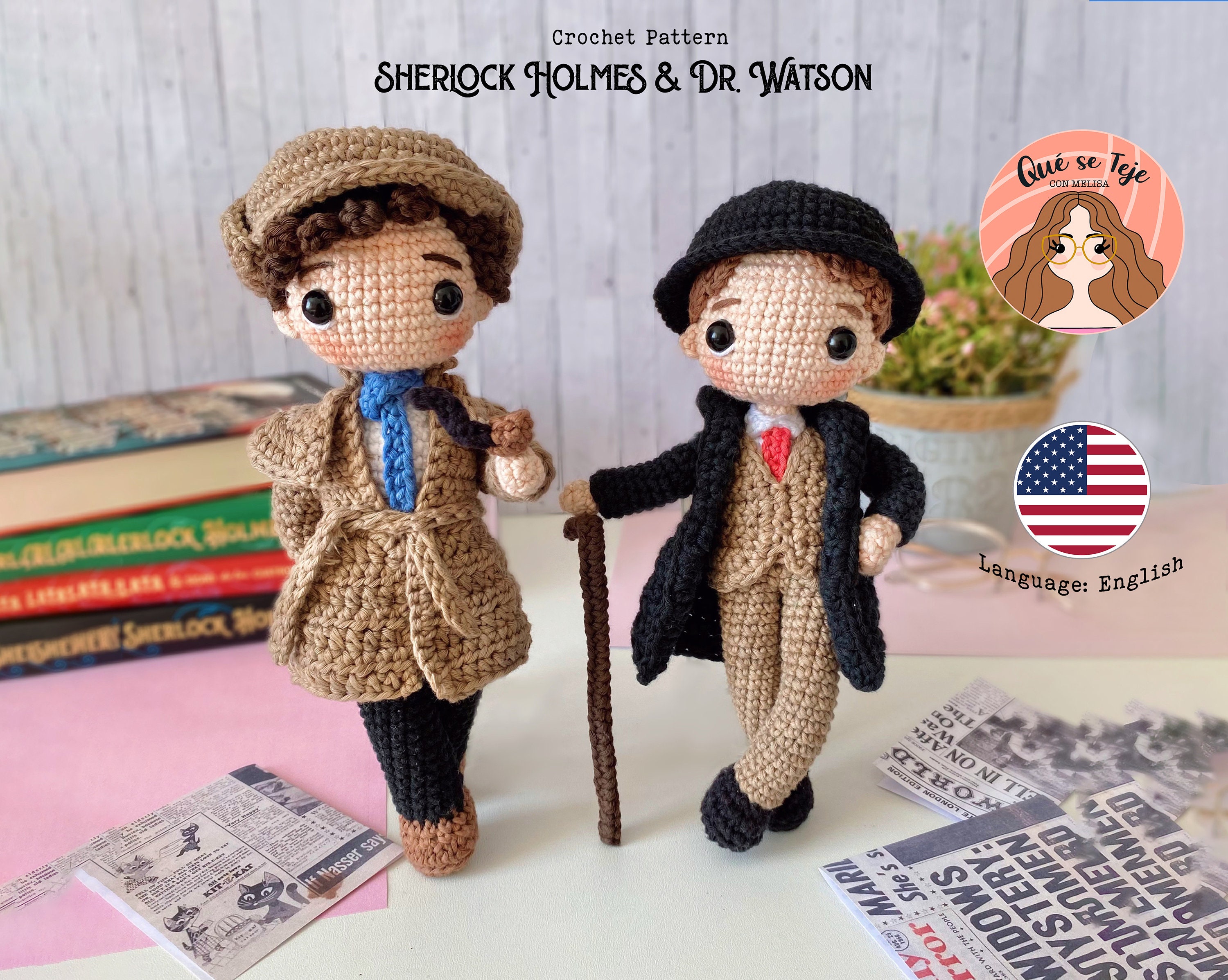 Sherlock Holmes & Watson - PDF Crochet Pattern Doll Amigurumi