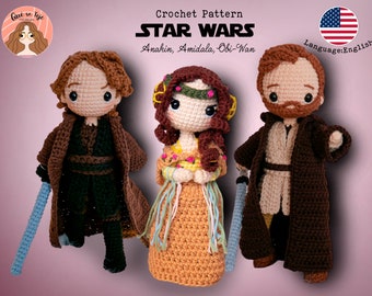Star Wars: Anakin+Padme Amidala+Obi-Wan Kenobi HÄKELMUSTER, (PDF-Datei) Amigurumi-Tutorial, handgemachte Puppe gehäkelt