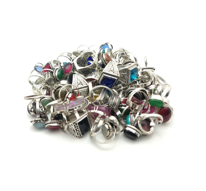 925 Silver Overlay Womens Fashion Rings Wholesale Lot 1-100 Pieces~ Mix Stone Rings lot~ Mix Sizes